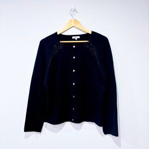 CARDUCCI Black Beaded Button-Front Cardigan | Classic Knit Top | Medium *